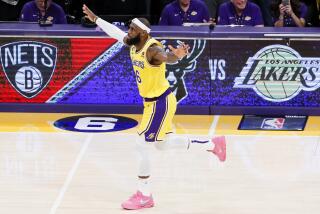 LOS ANGELES, CA - FEBRUARY 07: Los Angeles Lakers forward LeBron James (6) celebrates