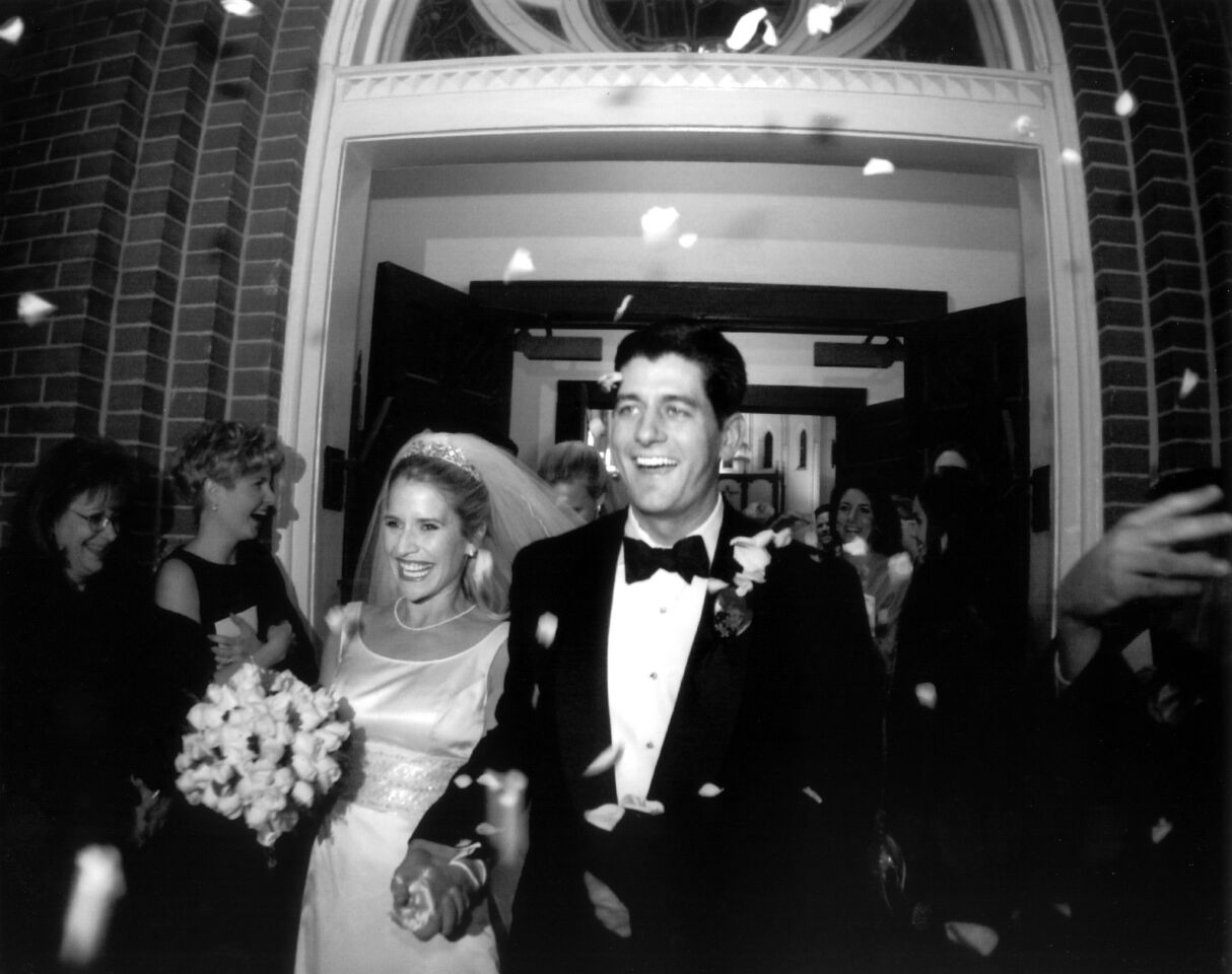 This undated photo provided by the Ryan family shows Paul Ryan and Janna Ryan on the day of their wedding. During his first term in Congress, Ryan met and married Janna Little, a lawyer and lobbyist from an affluent Oklahoma family, who was working in the Washington area.