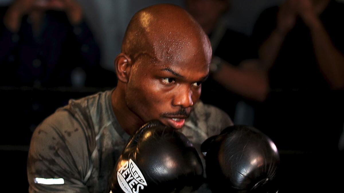 Tim Bradley works out for the media at the Fortune Boxing Gym in Hollywood in 2014.