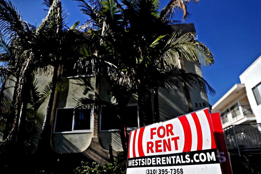 LOS ANGELES, CA - FEBRUARY 01: A for rent sign is posted in front of an apartment building on February 1, 2017 in Los Angeles, California. According to the Consumer Price Index, rental prices in Southern California have spiked 4.7 percent in 2016 compared to 3.9 percent in 2015. The increase is the fastest since 2007. (Photo by Justin Sullivan/Getty Images) ** OUTS - ELSENT, FPG, CM - OUTS * NM, PH, VA if sourced by CT, LA or MoD ** ** OUTS - ELSENT, FPG, CM - OUTS * NM, PH, VA if sourced by CT, LA or MoD **