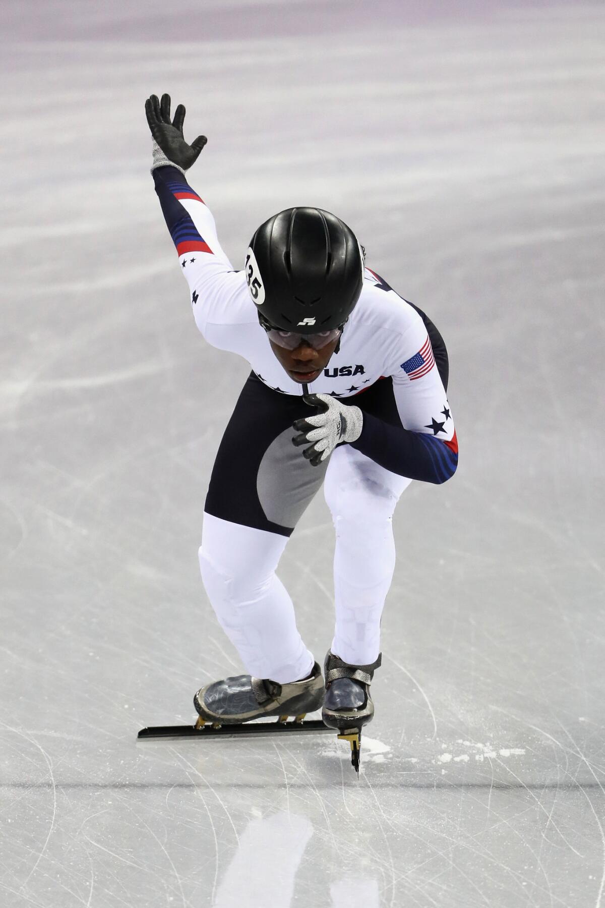 Maame Biney during her heat of the 500-meter short track speedskating