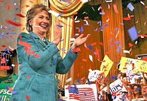 Clinton celebrates.