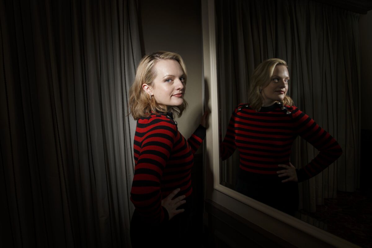 Elisabeth Moss is shown at the Four Seasons Hotel in L.A. She stars in the new Hulu series "The Handmaid's Tale."