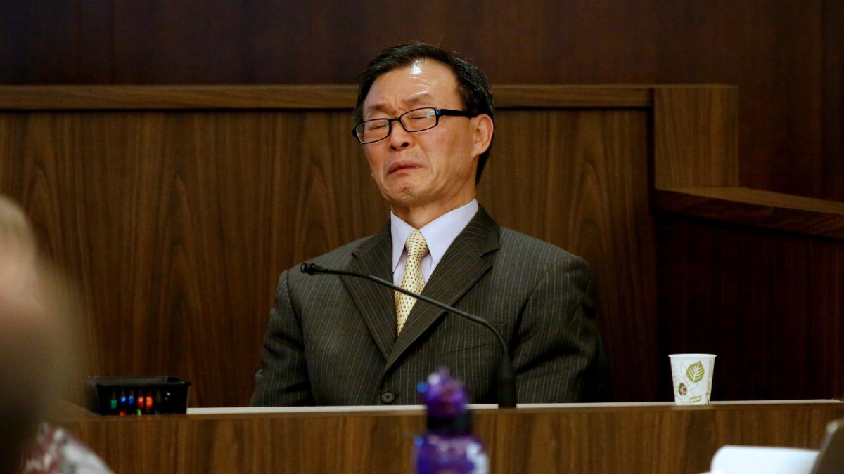 Beong Kwun Cho becomes emotional while testifying at his trial. Cho said Yeon Woo Lee wanted to die but wanted to spare his family of the social stigma and trauma of suicide.