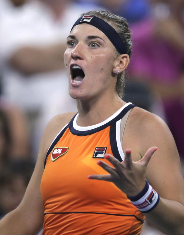 Timea Babos reacts after losing a point to Coco Gauff during the second round match on Day 4 of the 2019 U.S. Open at the USTA Billie Jean King National Tennis Center on Aug. 29, 2019, in Queens.
