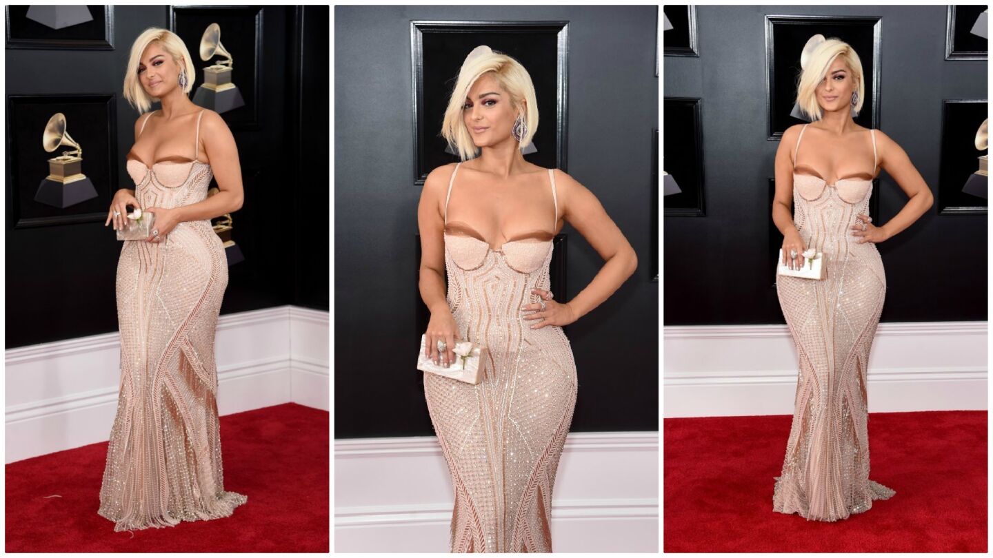 Recording artist Bebe Rexha attends the 60th Grammy Awards at Madison Square Garden in New York.