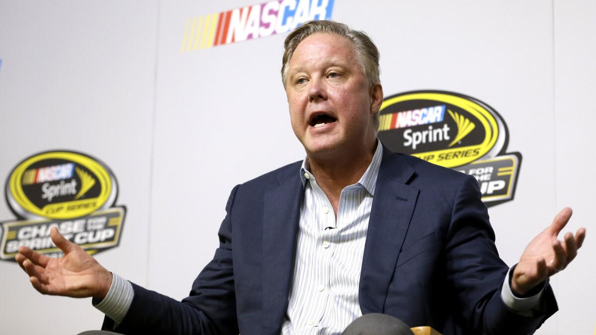 Brian France, NASCAR chairman and chief executive officer, addresses reporters during a news conference Friday at Homestead-Miami Speedway.