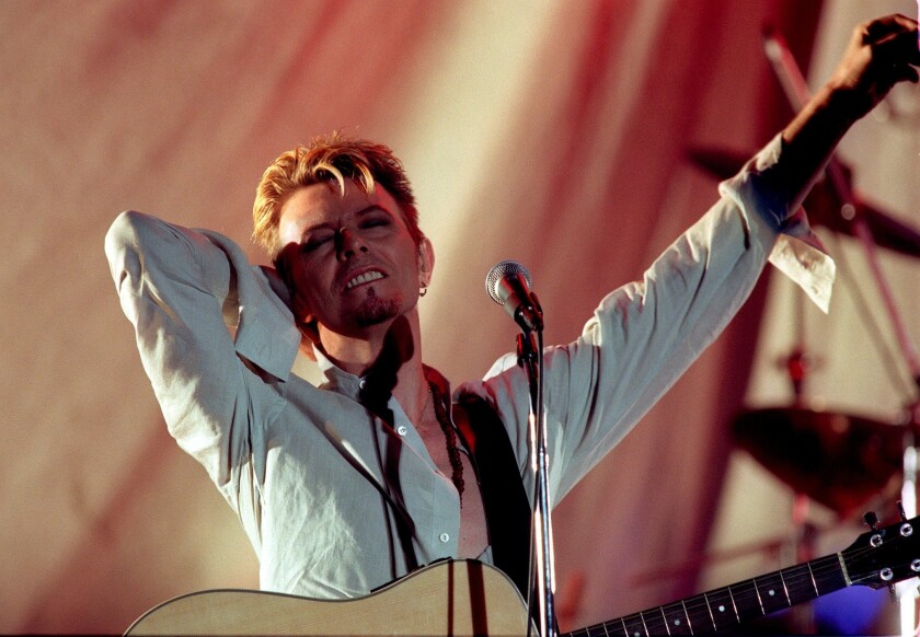 Rock star David Bowie in concert at the Hollywood Athletic Club in September 1997.