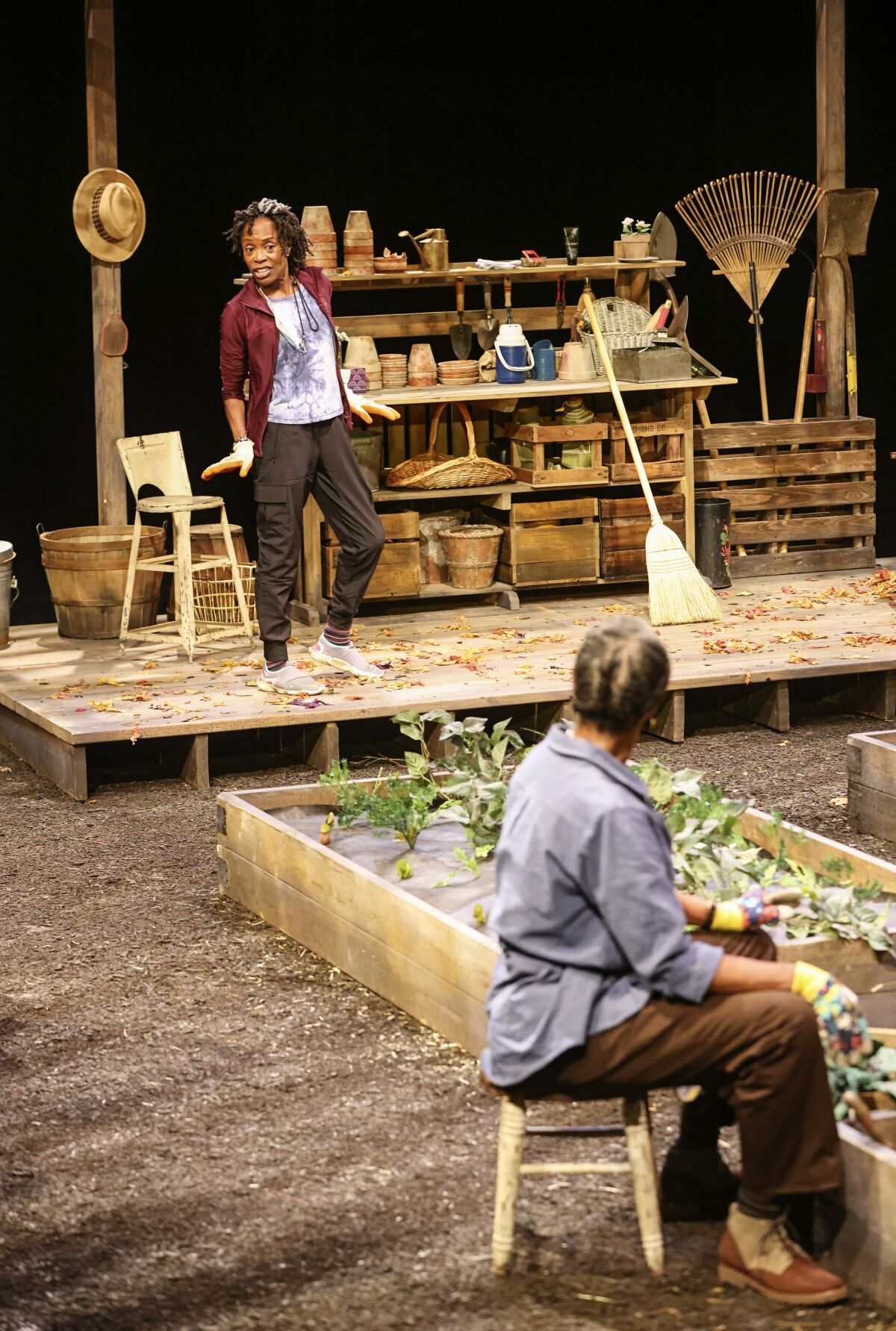 Actresses Charlayne Woodard, left, and Stephanie Berry rehearse a scene for "The Garden" at La Jolla Playhouse.