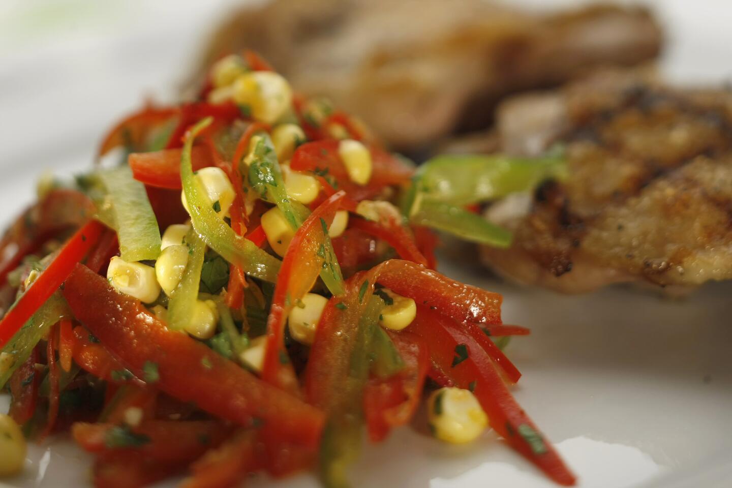 Bright and colorful. Recipe: Bell pepper and corn slaw