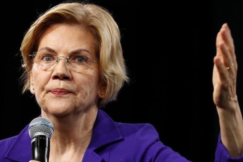 Democratic presidential candidate Sen. Elizabeth Warren, D-Mass., speaks at a Service Employees International Union forum on labor issues, Saturday, April 27, 2019, in Las Vegas. (AP Photo/John Locher)