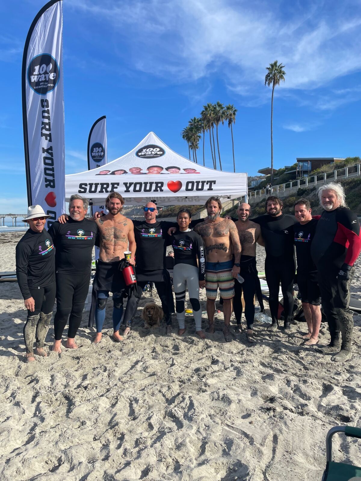 Members of the Soledad Surf Rats and Original Gangsters get together at La Jolla's Scripps Beach for the 100 Wave Challenge.