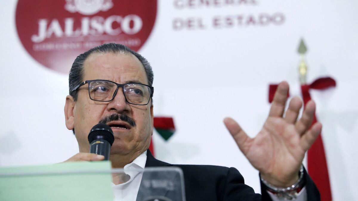 Atty. Gen. Raul Sanchez speaks at a news conference in Guadalajara on Feb. 24, 2018.