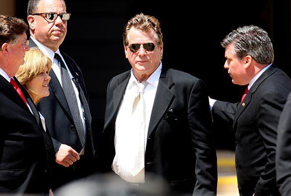 Ryan O'Neal arrives for Farrah Fawcett's funeral at Cathedral of Our Lady of the Angels in Los Angeles on Tuesday.