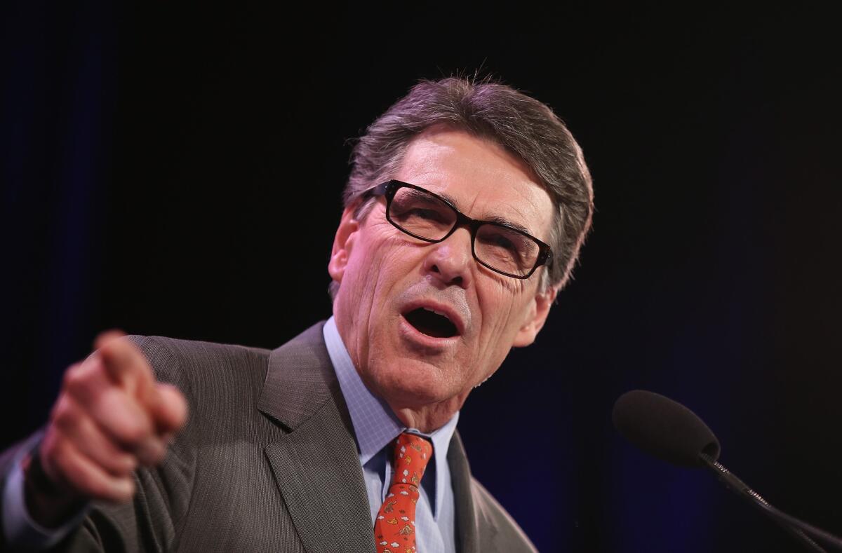 Former Texas Gov. Rick Perry appeared at the Iowa Freedom Summit in Des Moines on Jan. 24.