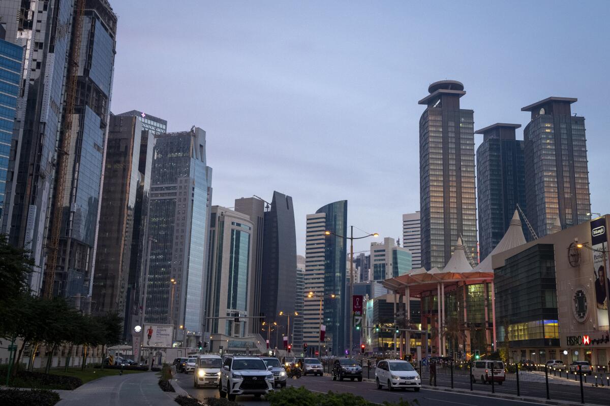 A view of hotels and other buildings at the West Bay area in Doha, Qatar.