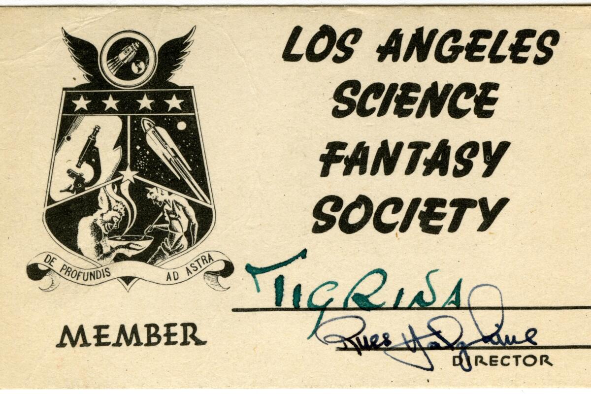 Lisa Ben's membership card (pseudonym Tigrina) to the Los Angeles Science Fiction Society, circa 1940s.