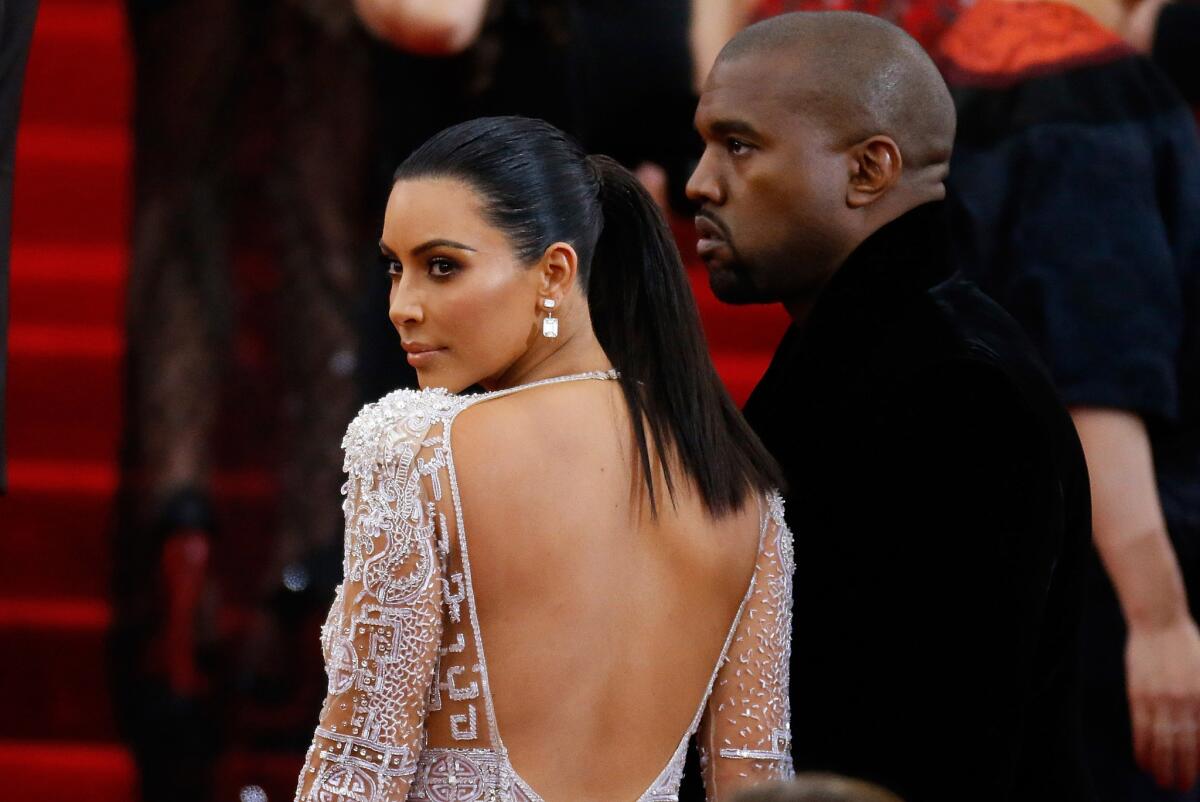 Kanye West and Kim Kardashian at the Met Gala in New York on Monday evening.
