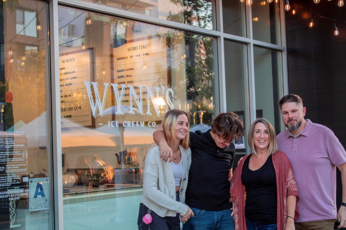The Wynn family in front of their Wynston's ice cream shop in San Marcos.