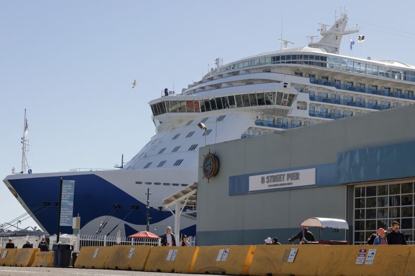 SAN DIEGO, CA - FEBRUARY 27, 2023: The Royal Princess cruise ship docked at the B Street Terminal in San Diego on Monday, February 27, 2023. (Hayne Palmour IV / For The San Diego Union-Tribune)