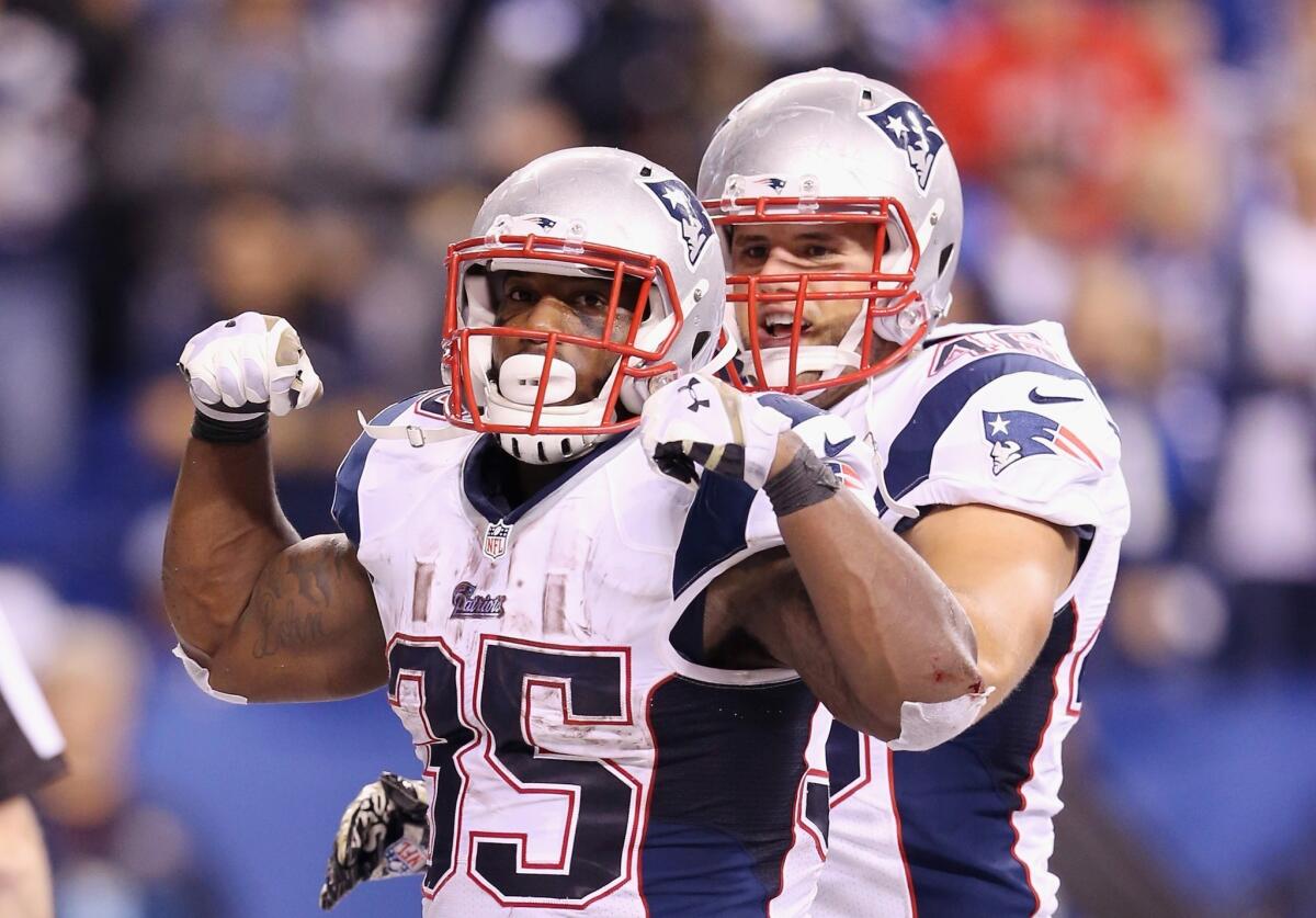 Patriots running back Jonas Gray carried the ball 38 times for 199 yards and four touchdowns in New England's 42-20 win over Indanapolis on Sunday at Lucas Oil Stadium.