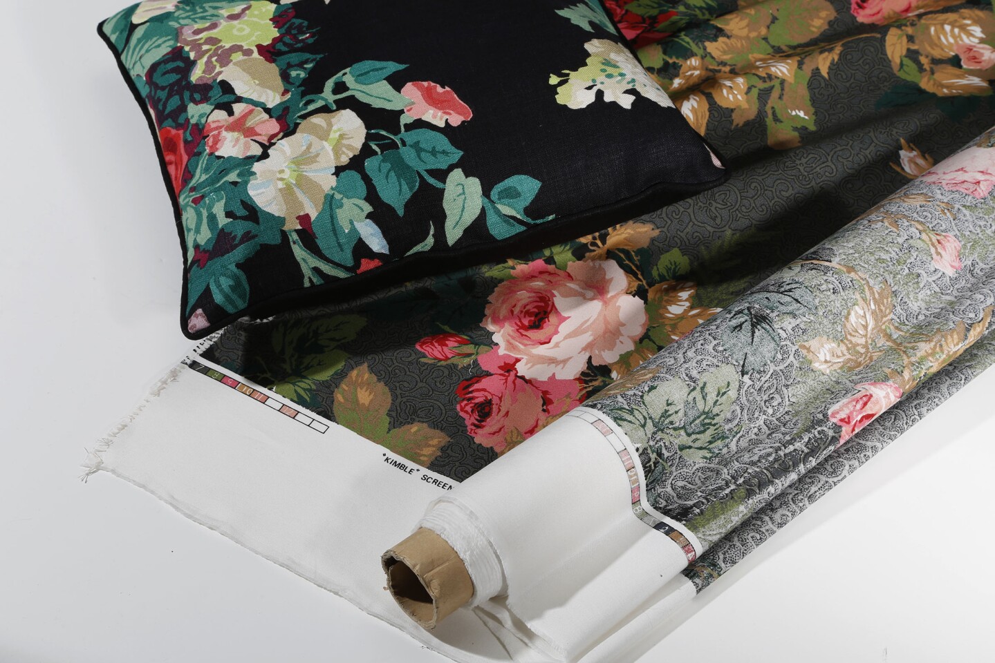 For an edgy floral look, try large blooms on dark backgrounds. The 17-inch square linen pillow from Furbish Studio ($90), is a homage to designer Rose Cumming, who created classic chintz fabrics, including Kimble, purchased from Offthefloornow.com.