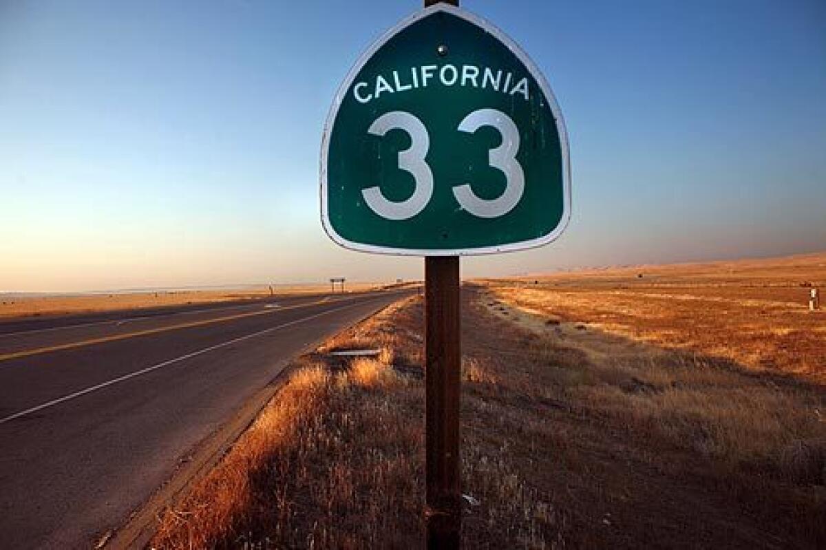 To tour two-lane California Highway 33 from top to bottom -- a 300-mile drive that begins south of Stockton, passes through the San Joaquin Valleys west side, crosses steep coastal mountains and ends in Ventura  is to tour what might be called the real California. More photos >>>