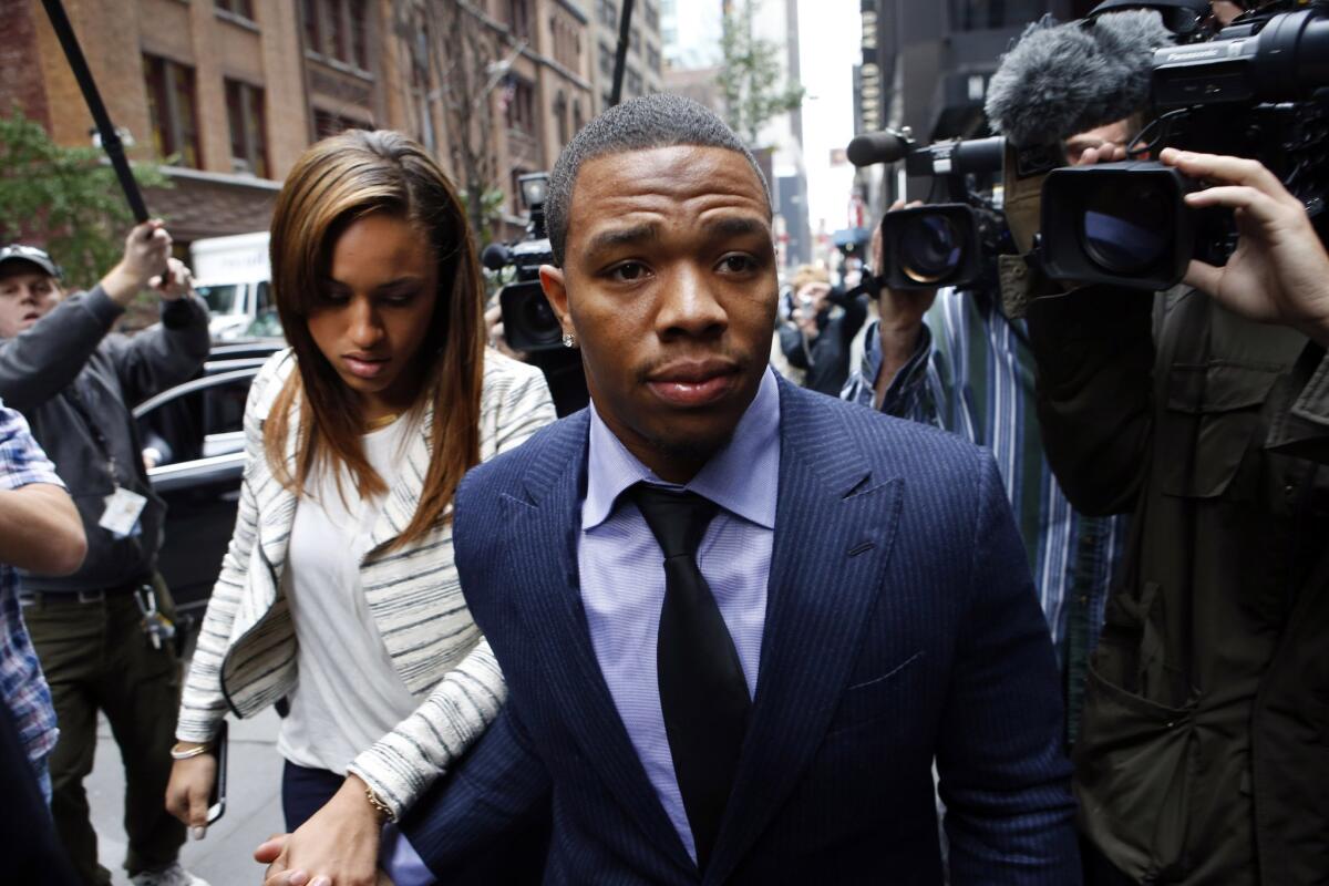 Ray Rice arrives with his wife, Janay, for Nov. 5, 2014, appeal hearing in New York regarding his suspension from the NFL.