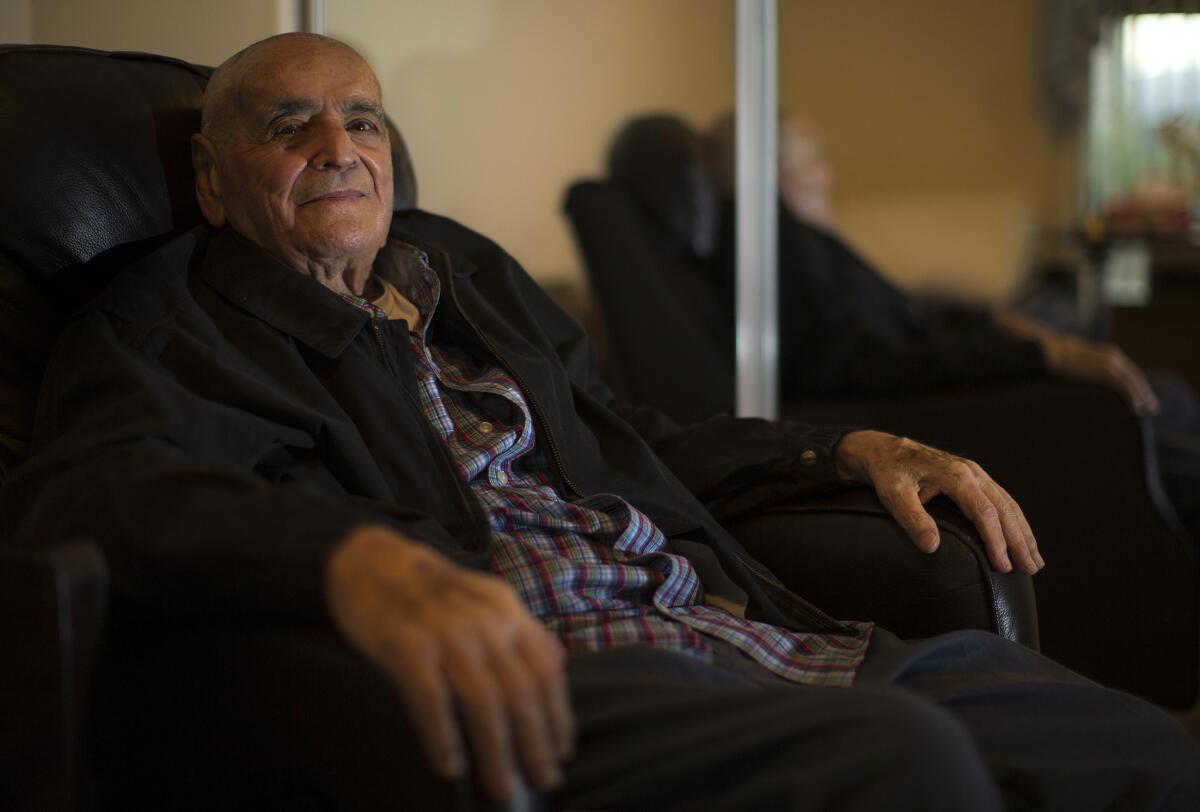 Ben Agajanian, 96, is the oldest living member of the Los Angeles Ram on Jan. 15 in Cathedral City, Calif. He was pro football's first true kicking specialist.