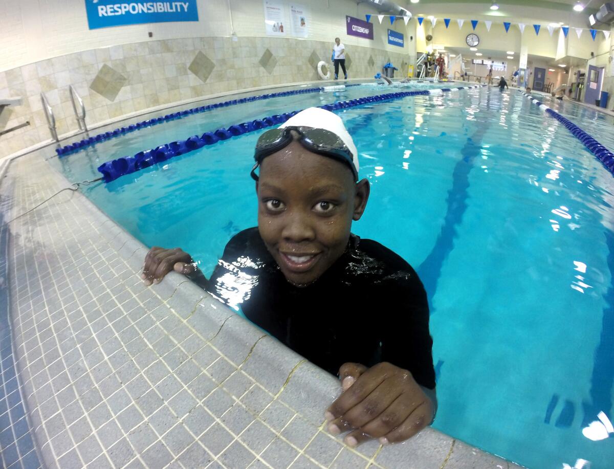 Botswanian Special Olympics swimmer Oreneetse Letrakala, 17, was very happy to be able to practice in the pool at the Burbank Community YMCA on Thursday, July 23, 2015. A group of about 40 Special Olympics athletes from Botswana and Zimbabwe worked out at the Y in Burbank before the upcoming World Games 2015.