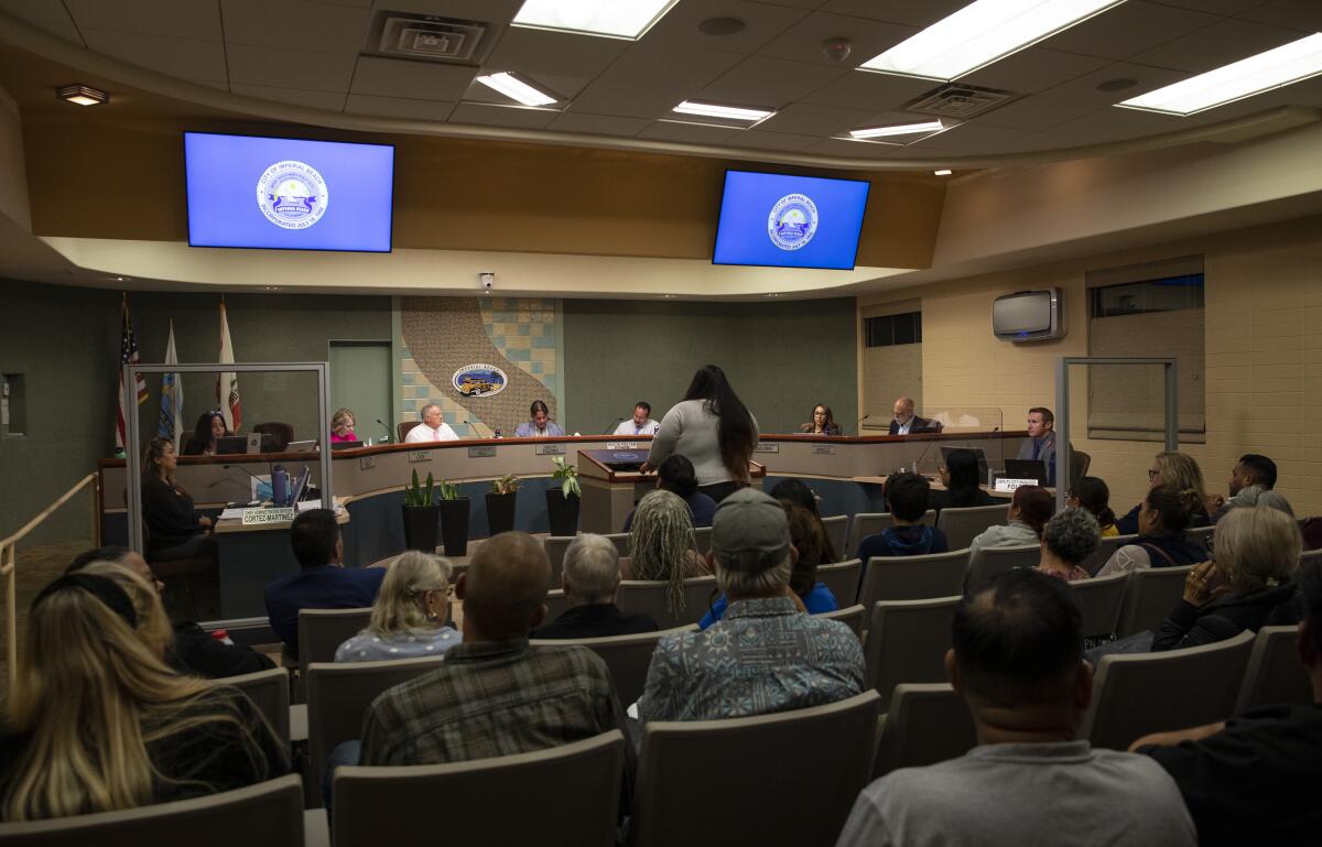 More than a dozen residents from Miramar Imperial Beach Mobile Home & RV Park attend Imperial Beach's city council meeting.