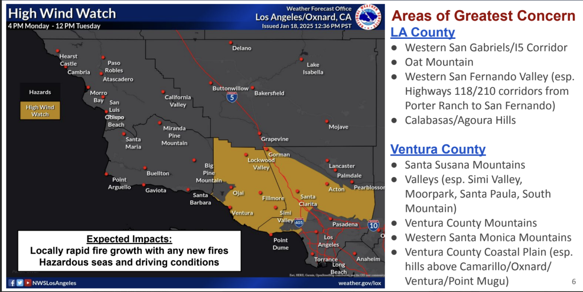NWS infographic showing areas of greatest concern