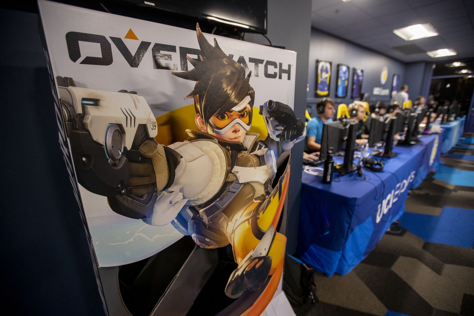 UC Irvine students play "Overwatch 2" competition games at the Arena at UC Irvine.