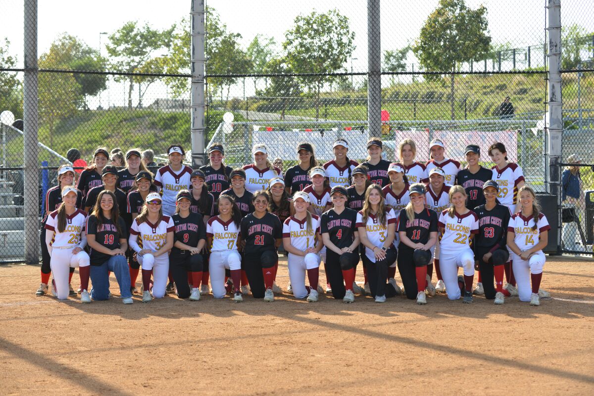 Participants in the Senior Game between Torrey Pines and CCA on April 27.