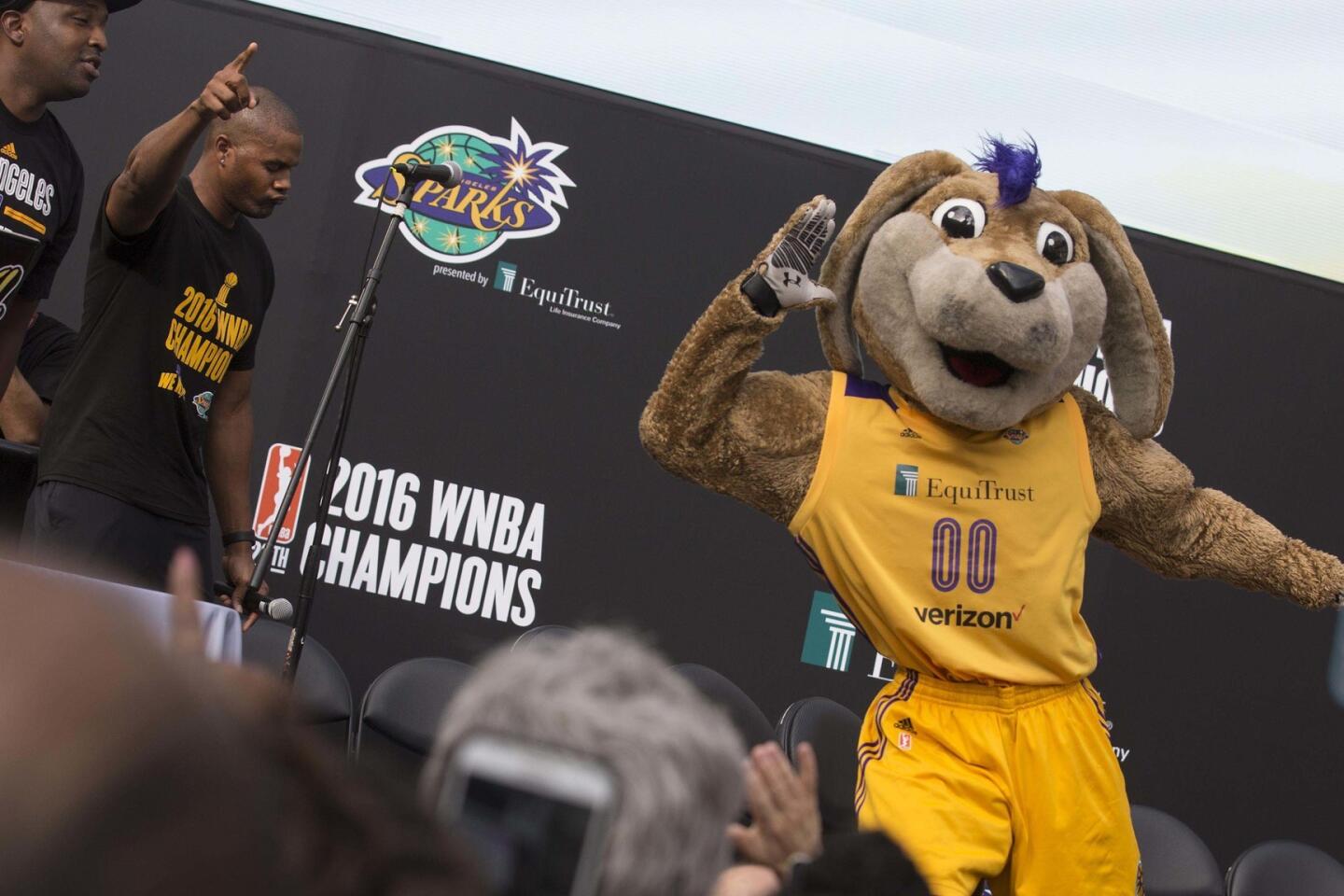 Los Angeles Sparks celebrate WNBA championship with their trophy