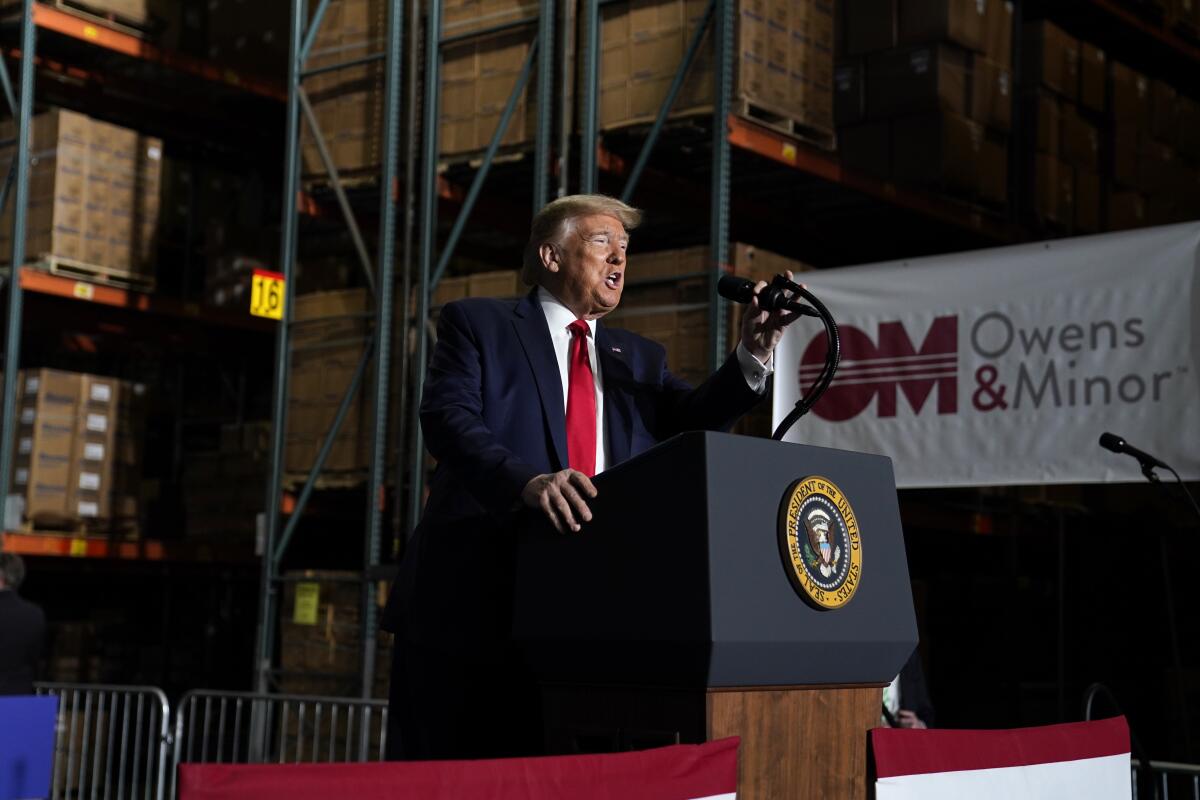 President Trump tours a medical supply company in Allentown, Pa., last week.