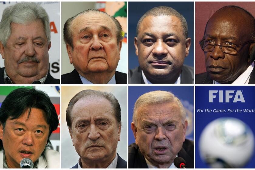 A total of 14 individuals connected to FIFA were indicted on corruption charges on May 27, 2015, as part of an ongoing federal investigation. FIFA officials (left to right, starting at top) Rafael Esquivel, Nicolas Leoz, Jeffrey Webb, Jack Warner, Eduardo Li, Eugenio Figueredo and Jose Maria Marin were among those charged. FIFA President Sepp Blatter was not among those indicted.