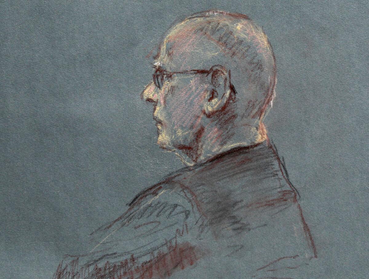 James "Whitey" Bulger, depicted in a sketch at the beginning of jury selection for his trial in U.S. District Court in Boston.