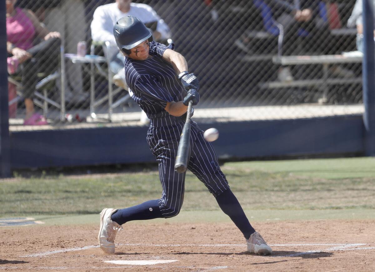 Newport Harbor's Bryce Blaser, shown earlier this season, had a double and run scored against Oaks Christian on Saturday.