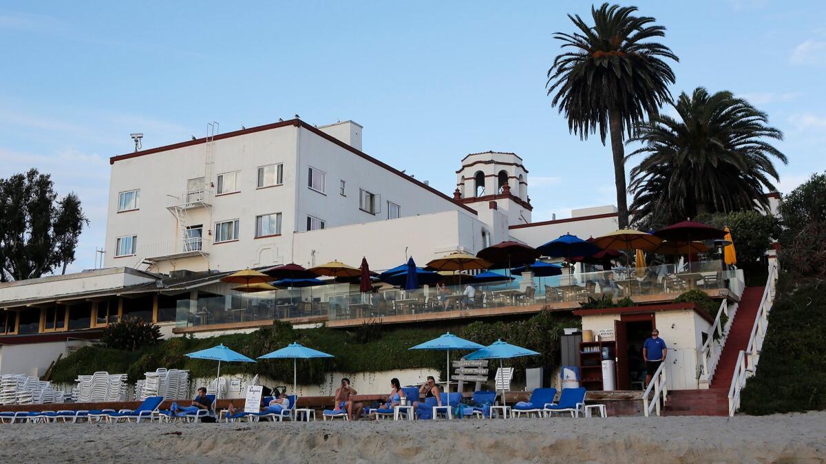 Hotel Laguna is pictured from the beach on Tuesday.