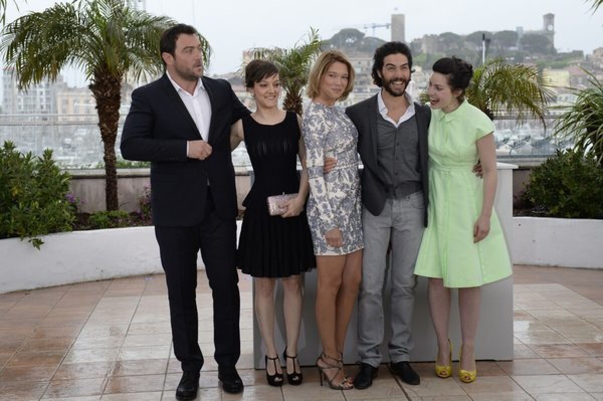 From right, French director Rebecca Zlotowski and actors Tahar Rahim, Lea Seydoux, Camille Lellouche and Denis Menochet.