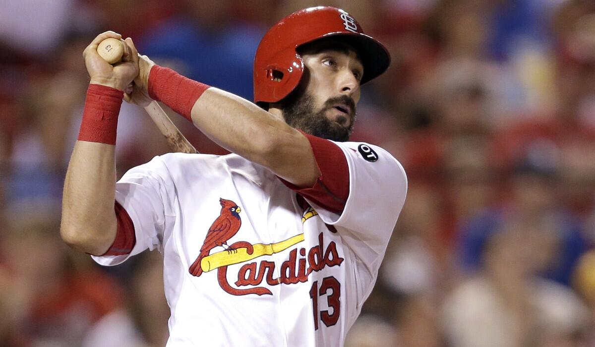 St. Louis Cardinals' Matt Carpenter watches his three-run home run during a game against the Chicago Cubs on Tuesday.