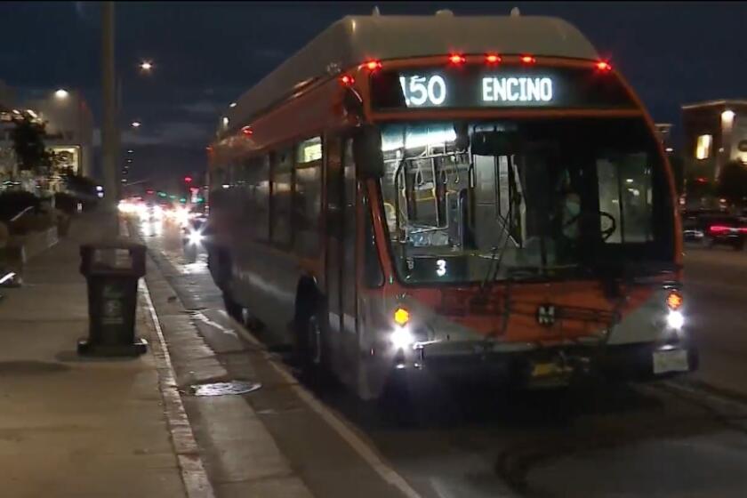 a Metro bus in Encino in May 2023