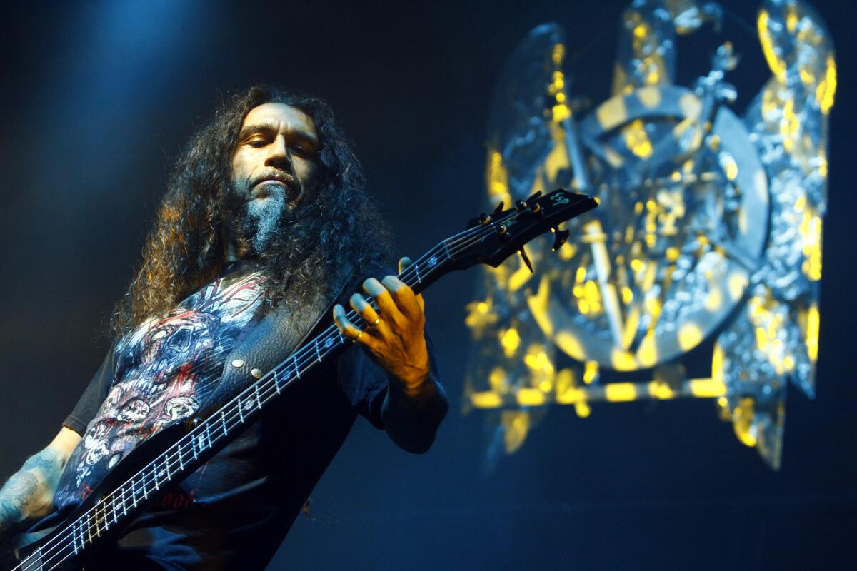 Slayer's Tom Araya performs at the Long Beach Arena on Aug. 30, 2010.