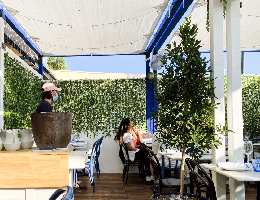 The outside dining room for Greekman's, the pop-up in front of Freedman's in Echo Park.