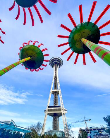 Seattle's Space Needle was built as part of the 1962 World's Fair. It anchors the Seattle Center area of the city.