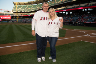 David and Ashley Eckstein attend an Angels game together.