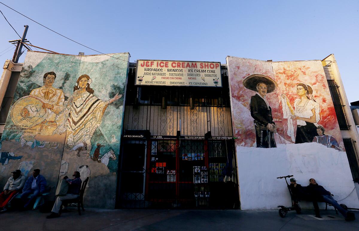 Musicians hang out in Mariachi Plaza in Boyle Heights on Wednesday.