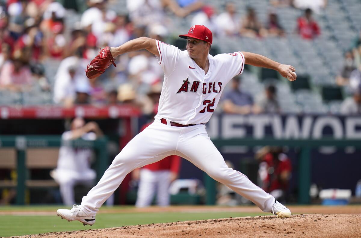 Angels starting pitcher Tucker Davidson delivers against the Houston Astros on Sunday.