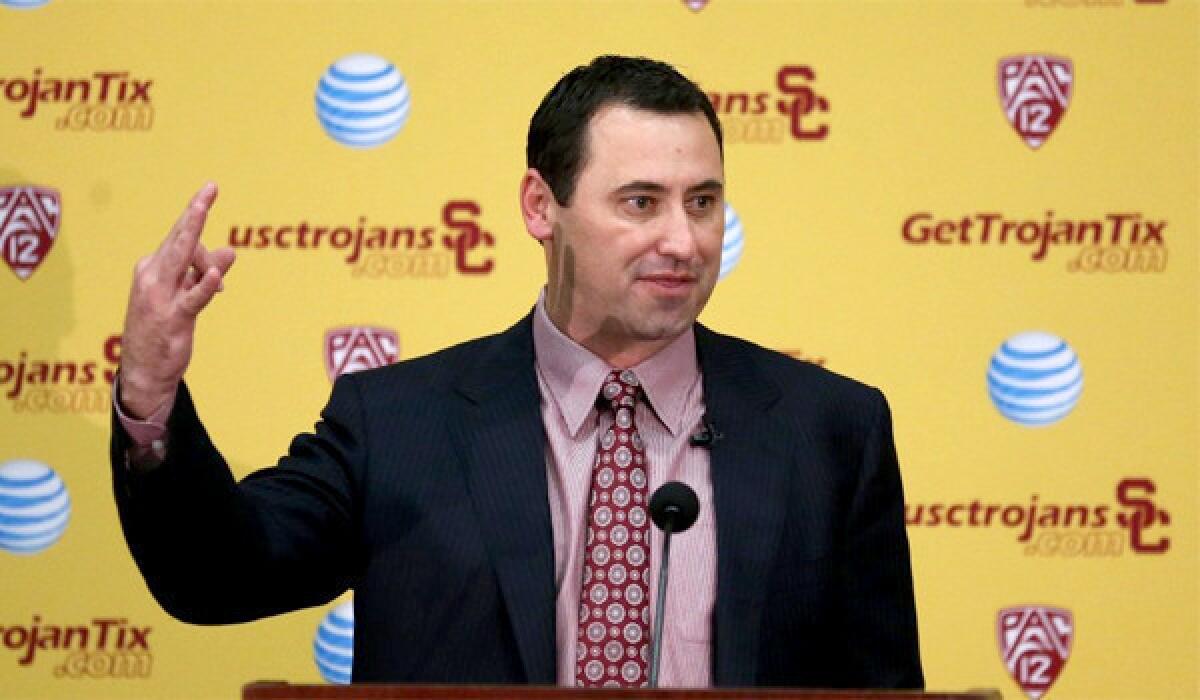 Steve Sarkisian was introduced as USC's new football coach Tuesday. He called the job "a once-in-a-lifetime opportunity."